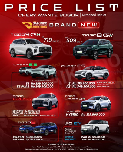 Pricelist Harga Chery rawalumbu 2025